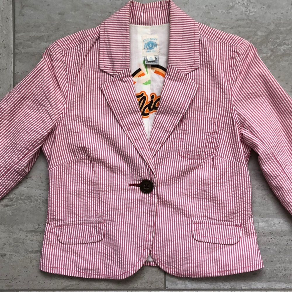 Seersucker one-button jacket